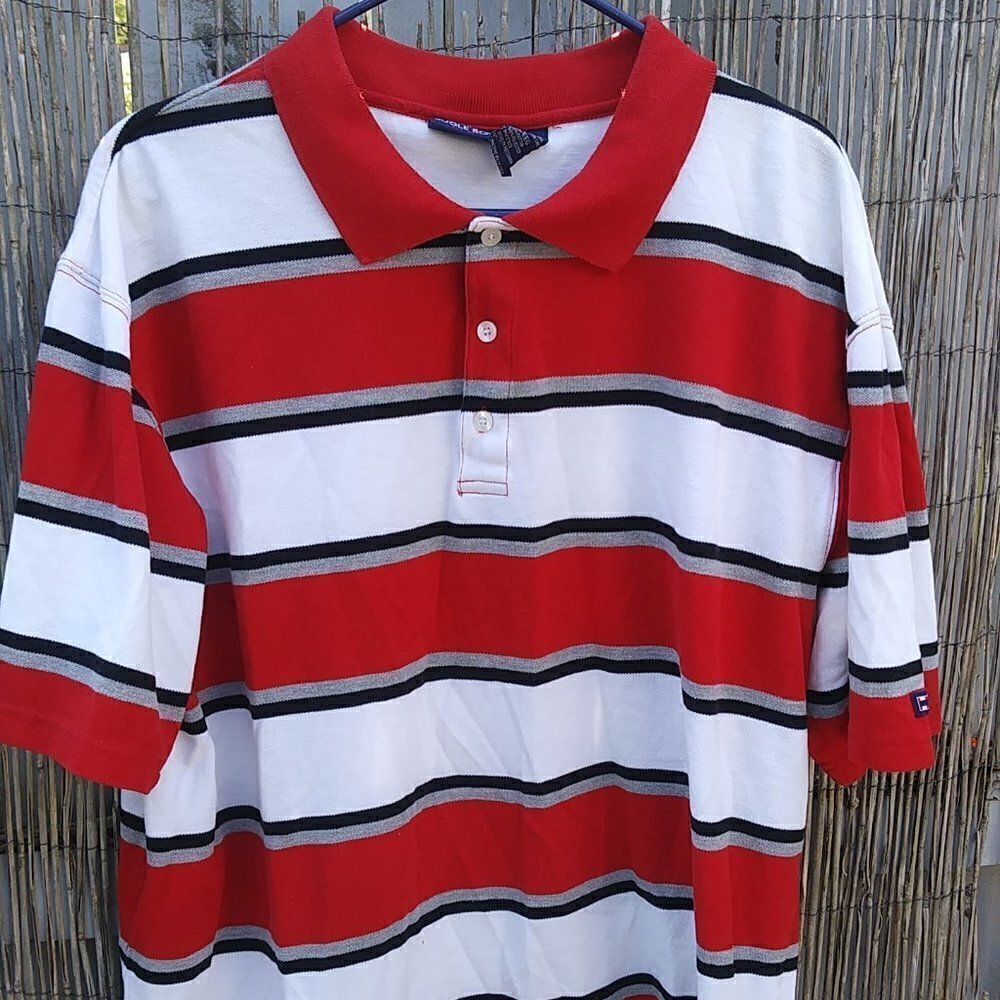 Bugle Boy Mens Striped Polo Red Black White XXL